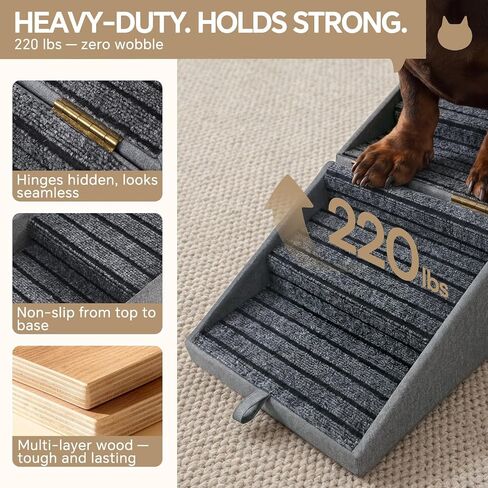Luciphia 2-in-1 Wooden Pet Stairs & Ottoman 17" H Foldable Dog Ramp with Solid Wood Frame & Tech Cloth Surface Pet Footstool Steps with Non-Slip Surface for Puppy Senior Injured Dogs Couch Bed in Saudi Arabia