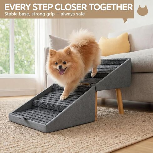Luciphia 2-in-1 Wooden Pet Stairs & Ottoman 17" H Foldable Dog Ramp with Solid Wood Frame & Tech Cloth Surface Pet Footstool Steps with Non-Slip Surface for Puppy Senior Injured Dogs Couch Bed in Saudi Arabia