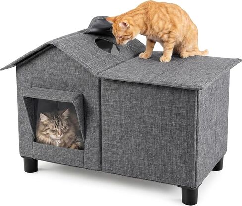 Love's cabin Outdoor Cat House Weatherproof Elevated Cat Bed, Grey, Large in Saudi Arabia