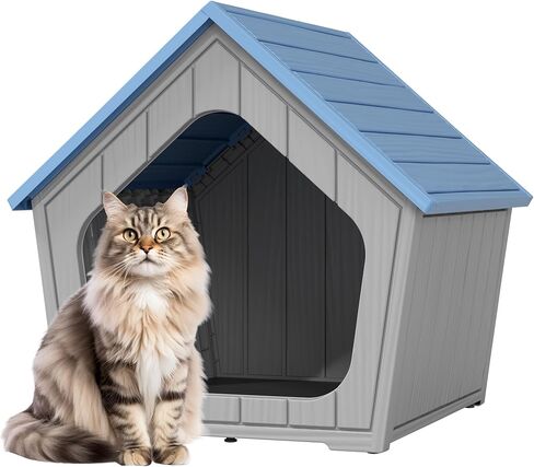 Outdoor Cat House Weatherproof, Resin Cat Houses for Outdoor Indoor Cats, Cat Box Enclosure, Cat Bed Easy to Assemble & Clean, Grey in Kuwait