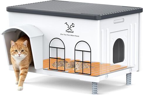 Indestructible Heated Cat House for Outside Winter, Heated Outdoor Cat House Weatherproof with Escape Door, Waterproof & Insulated Outdoor Cat Shelter for Feral Stray Cat Kitty. 17.7"x15"x17.5" in Kuwait