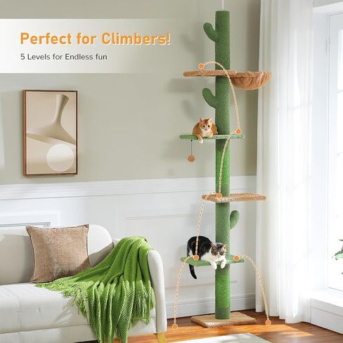 PAWZ Road Cactus Floor-to-Ceiling Cat Tree 5-Tier Cat Tower with Hammock in Kuwait