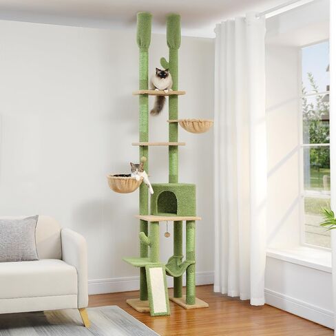 PAWZ Road Cactus Floor-to-Ceiling Cat Tree 5-Tier Cat Tower with Hammock in Kuwait