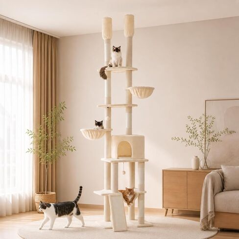 PAWZ Road Cactus Floor-to-Ceiling Cat Tree 5-Tier Cat Tower with Hammock in Kuwait