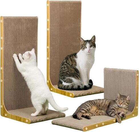 SMARTBEAN 3-Pack Cardboard Cat Scratcher for Indoor Cats, 23 Inch L Shaped Vertical Cat Scratching Post, Cat Scratching Board for Wall and Couch, Large in Saudi Arabia