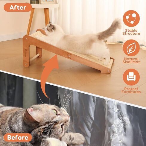 Sisal Cat Scratcher for Indoor Cats, Beechwood Base, Natural Sisal Woven Scratch Pad, Durable Scratching Post, Furniture Protector (L2) in Kuwait