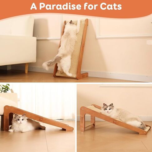 Sisal Cat Scratcher for Indoor Cats, Beechwood Base, Natural Sisal Woven Scratch Pad, Durable Scratching Post, Furniture Protector (L2) in Kuwait