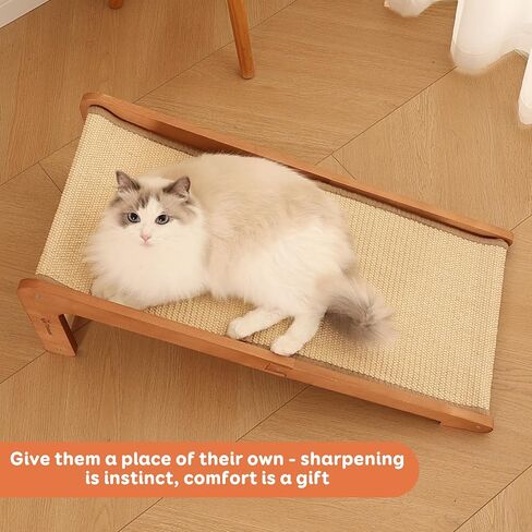 Sisal Cat Scratcher for Indoor Cats, Beechwood Base, Natural Sisal Woven Scratch Pad, Durable Scratching Post, Furniture Protector (L2) in Kuwait