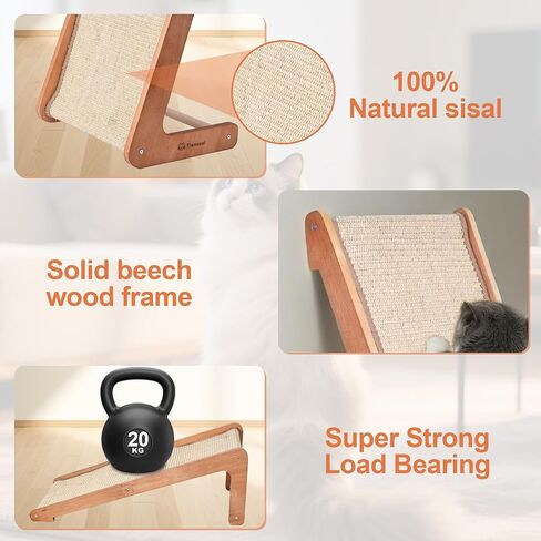 Sisal Cat Scratcher for Indoor Cats, Beechwood Base, Natural Sisal Woven Scratch Pad, Durable Scratching Post, Furniture Protector (L2) in Kuwait