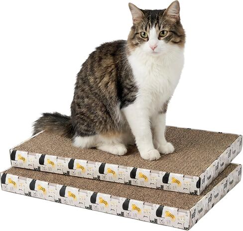 Kitty City Cat Scratcher– 2-Pack Durable Corrugated Cardboard Scratch Pads with Catnip – Double-Sided for Longer Use, Cat Claw Maintenance & Furniture Protection - Size: 10" x 18" - Cat Print in Kuwait