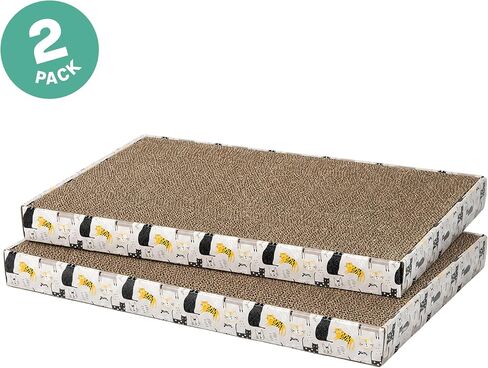 Kitty City Cat Scratcher– 2-Pack Durable Corrugated Cardboard Scratch Pads with Catnip – Double-Sided for Longer Use, Cat Claw Maintenance & Furniture Protection - Size: 10" x 18" - Cat Print in Kuwait
