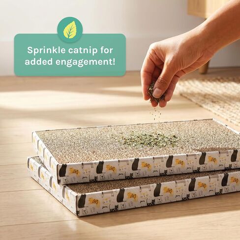 Kitty City Cat Scratcher– 2-Pack Durable Corrugated Cardboard Scratch Pads with Catnip – Double-Sided for Longer Use, Cat Claw Maintenance & Furniture Protection - Size: 10" x 18" - Cat Print in Kuwait