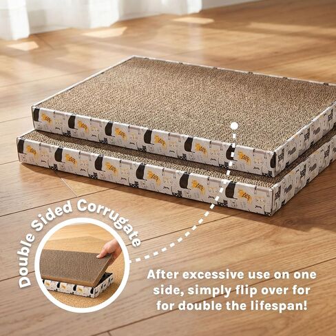 Kitty City Cat Scratcher– 2-Pack Durable Corrugated Cardboard Scratch Pads with Catnip – Double-Sided for Longer Use, Cat Claw Maintenance & Furniture Protection - Size: 10" x 18" - Cat Print in Kuwait