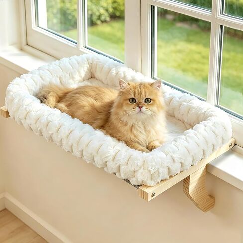Zoratoo Cloud-Soft Wooden Cat Window Sill Perch with Zipper Cushion,L White in Kuwait