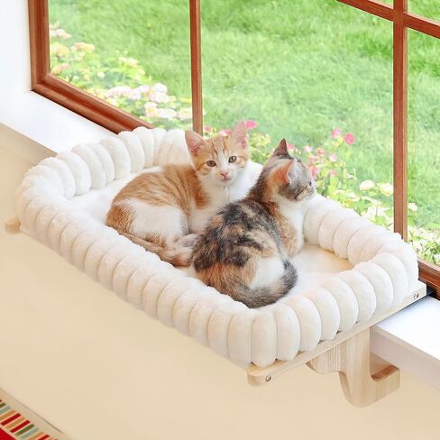 Zakkart SnugCloud Cat Perch for Windowsill (Natural Wood/Cream White, M) in Saudi Arabia