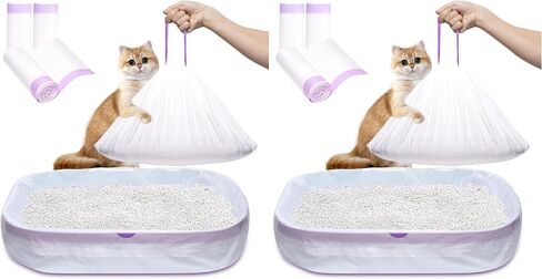 Elzrghs Cat Litter Box Liners Large, 30 Pack Jumbo Drawstring Cat Litter Bags, Extra Thick Litter Pan Liners Heavy Duty 36"x16" in Kuwait