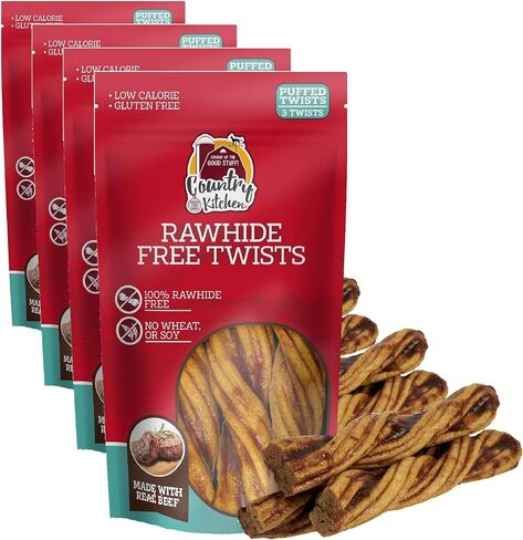 Country Kitchen Rawhide Free Beef Twists Dog Chews, 3 Count in Kuwait
