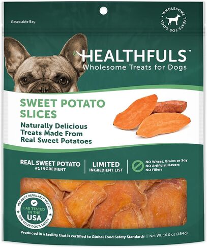 HEALTHFULS Real Dried Sweet Potato Slices, Grain Free Dog Treats, 16 oz in Kuwait