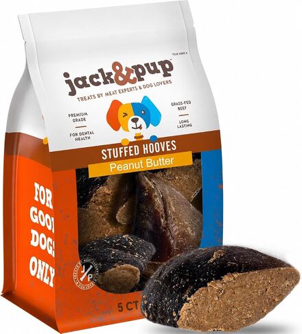 Jack&Pup Filled Cow Hooves for Dogs (5 Pack), Stuffed Cow Hoofs for Dogs, Long-Lasting Dog Chews, High Protein, Bacon and Cheese Flavor in Kuwait