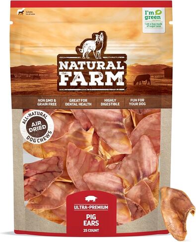 Natural Farm Pig Ears for Dogs (25 Count), All-Natural WholeThick Pigs Ears, Single Ingredient & Highly Digestible, Better Than Rawhide- Dog Snacks, Dog Pig Ears for Puppy, Medium & Large Dogs in Saudi Arabia