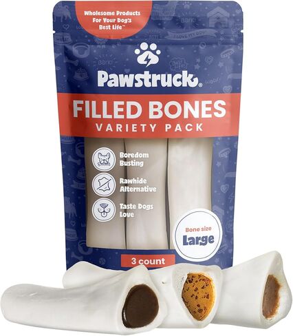 Pawstruck Large Filled Bones Variety Pack, Beef Femur Dog Chew, 3 Pack in Kuwait