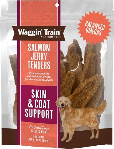 Waggin' Train Salmon Jerky Dog Treats for Skin and Coat Support, Made with 100% Real Salmon, No Grains and No Artificial Flavors or Colors, High Protein Dog Treat, Easily Digestible, 12 oz. Pouch in Kuwait