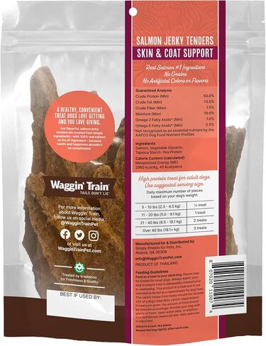 Waggin' Train Salmon Jerky Dog Treats for Skin and Coat Support, Made with 100% Real Salmon, No Grains and No Artificial Flavors or Colors, High Protein Dog Treat, Easily Digestible, 12 oz. Pouch in Kuwait