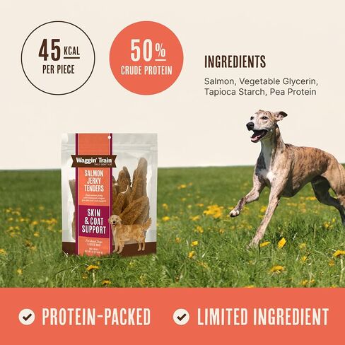 Waggin' Train Salmon Jerky Dog Treats for Skin and Coat Support, Made with 100% Real Salmon, No Grains and No Artificial Flavors or Colors, High Protein Dog Treat, Easily Digestible, 12 oz. Pouch in Kuwait