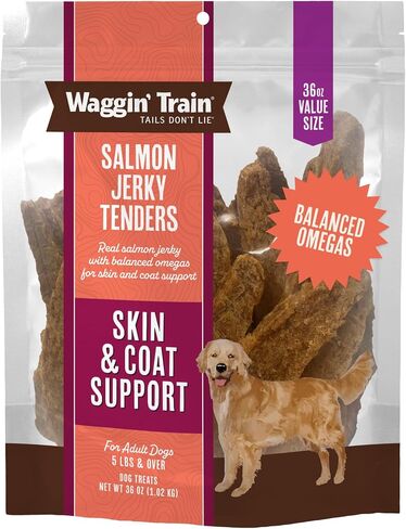 Waggin' Train Salmon Jerky Dog Treats for Skin and Coat Support, Made with 100% Real Salmon, No Grains and No Artificial Flavors or Colors, High Protein Dog Treat, Easily Digestible, 12 oz. Pouch in Kuwait