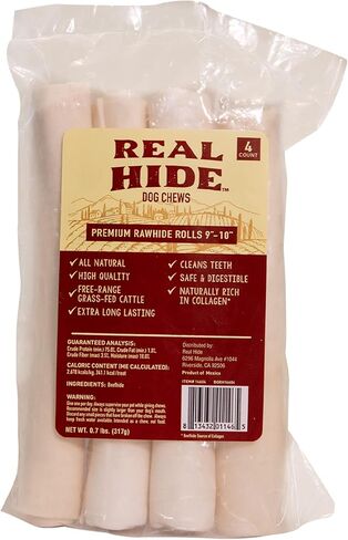 Real Hide Dog Chew Treats Rawhide Rolls, 9-10 Inch, 4 Count in Kuwait