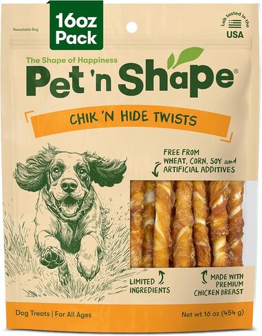 Pet 'n Shape Chik 'n Hide Twists, Chicken Wrapped Rawhide Dog Treats, 16 oz in Kuwait