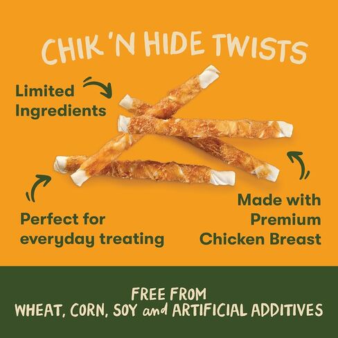 Pet 'n Shape Chik 'n Hide Twists, Chicken Wrapped Rawhide Dog Treats, 16 oz in Kuwait
