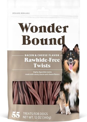 Wonder Bound Bacon & Cheese Flavor Dog Twist Sticks - 55 Count - Rawhide-Free Dog Treats, Dental Health Chews for Plaque & Tartar Control, Easy to Digest, Long-Lasting in Saudi Arabia