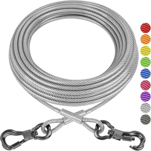 XiaZ Dog Tie Out Cable, Heavy Duty Dog Chains for Outside with Lockable Hook, Pet Runner Cable Leads for Yard, Dogs Line Tether for Small Medium Large Dogs Up to 250 LBS (20FT, Silver) in Kuwait