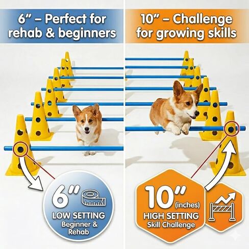 Dog Agility Equipment Set, 6 Adjustable Hurdles with 12 Cones and Poles in Saudi Arabia