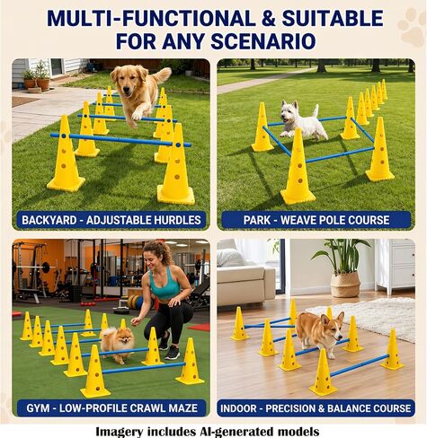 Dog Agility Equipment Set, 6 Adjustable Hurdles with 12 Cones and Poles in Saudi Arabia