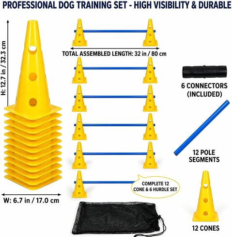 Dog Agility Equipment Set, 6 Adjustable Hurdles with 12 Cones and Poles in Saudi Arabia