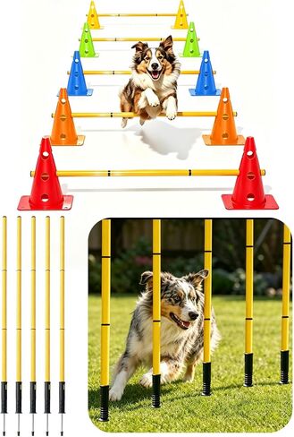 Dog Agility Training Hurdle Cone Set, Adjustable Dog Agility Equipment Obstacle Course Backyard Equipment for Pet Exercise in Kuwait