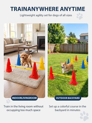Dog Agility Training Hurdle Cone Set, Adjustable Dog Agility Equipment Obstacle Course Backyard Equipment for Pet Exercise in Kuwait