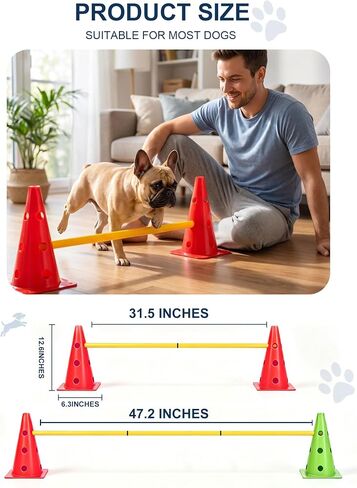 Dog Agility Training Hurdle Cone Set, Adjustable Dog Agility Equipment Obstacle Course Backyard Equipment for Pet Exercise in Kuwait