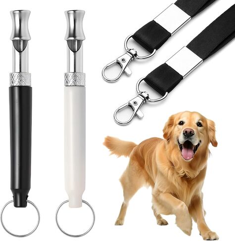 2 Pack Dog Whistle - Dog Whistle to Stop Barking Neighbor's Dog & Long Range Recall, Adjustable Ultrasonic Silent Dog Whistle with Lanyard for Training Recall, Professional Obedience (Black & White) in Kuwait