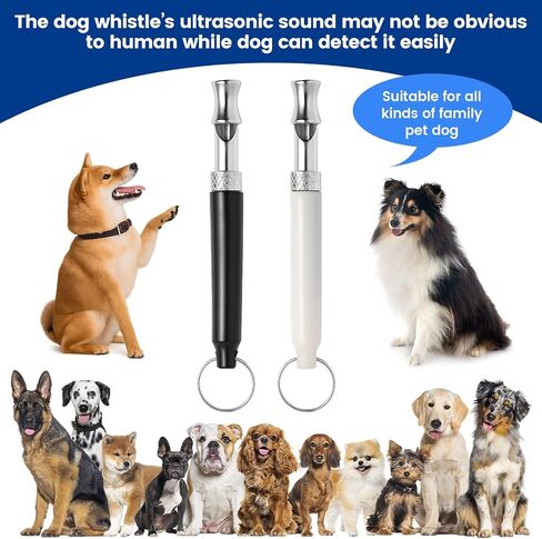 2 Pack Dog Whistle - Dog Whistle to Stop Barking Neighbor's Dog & Long Range Recall, Adjustable Ultrasonic Silent Dog Whistle with Lanyard for Training Recall, Professional Obedience (Black & White) in Kuwait