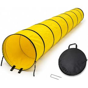 Dog Agility Tunnel for Small Dogs, 6.6 FT Long x 15.7 Inch Diameter, Foldable 420D Oxford Puppy Training Tunnel with Ground Stake and Carry Bag, Indoor Outdoor Obstacle Course Equipment, Yellow in Kuwait