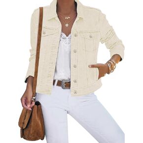luvamia Women's Basic Button Down Stretch Fitted Long Sleeves Denim Jean Jacket in Saudi Arabia