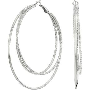 Guess Smooth and Textured Wire Silver Hoop Earrings in Kuwait