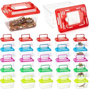 25pcs Plastic Reptile Terrariums 5.1×3.5×3.5in Carrier Cage 5 Colors Lid in Kuwait