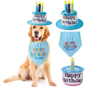 Large Dog Birthday Cake Hat & Bandana Set, Adjustable Dog Happy Birthday Party Hats for Large Dogs Boy, Dog Birthday Party Supplies Decorations (Blue) in Kuwait