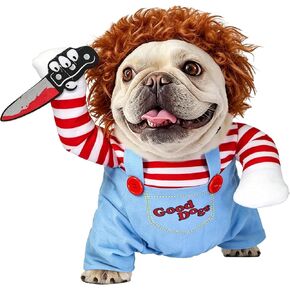 Dog Halloween Costumes, Funny Dog Killer Doll Costume with Wig and Knife, Adjustable Pet Halloween Cosplay Costume for Small Medium Large X-Large Dogs (Medium) in Kuwait