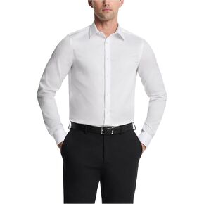 Calvin Klein Men's Non Iron Slim Fit Solid Point Collar Dress Shirt, White, 17" Neck 34"-35" Sleeve in Kuwait