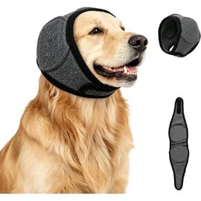 Dog Head Wrap，Quiet Ears for Dog Anxiety, Waterproof Calming Hood No Shake Ear Snood, Noise Protection Ear Muffs for Thunder Fireworks（Grey, Large） in Kuwait